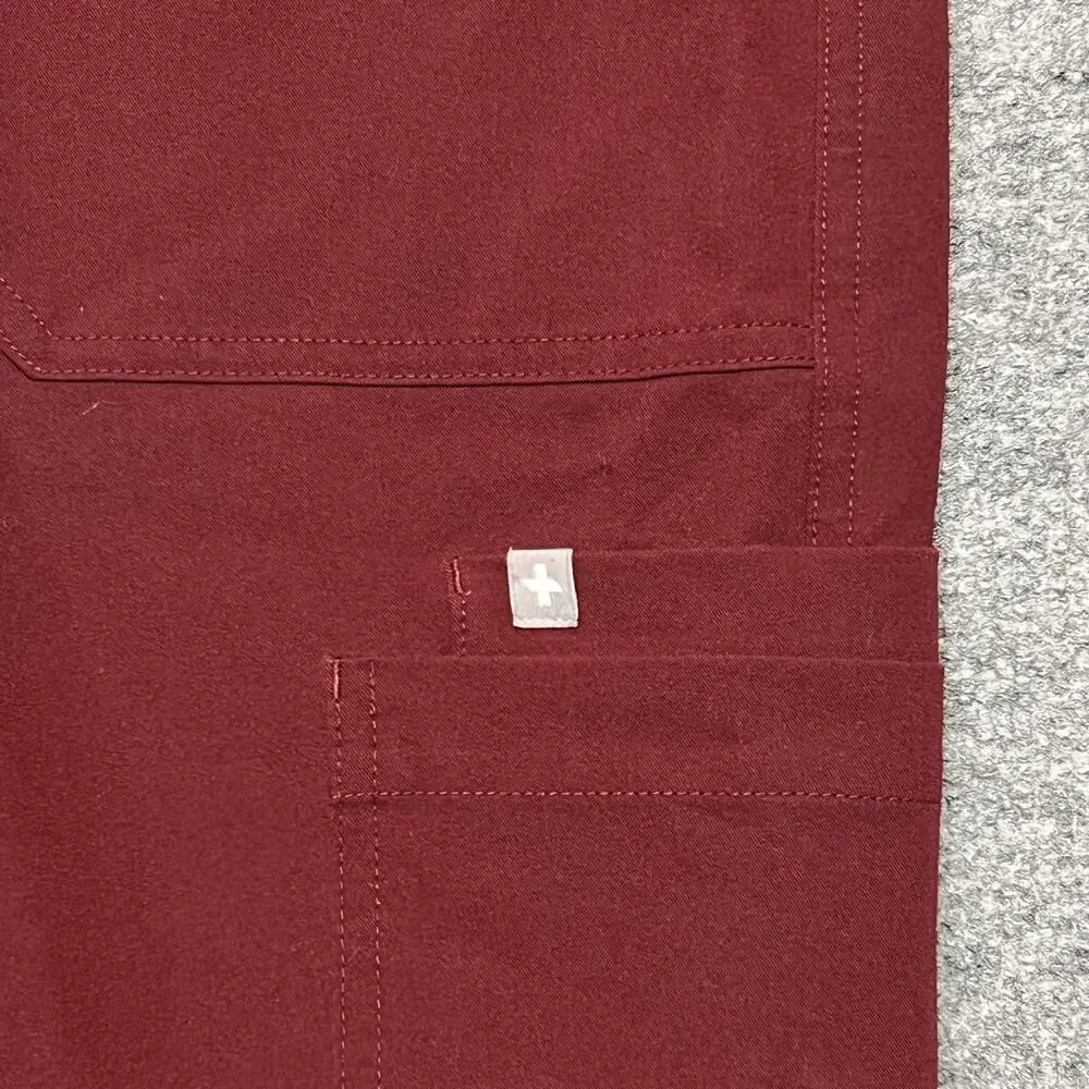 FIGS Technical Collection Pants Men Medium Red Cargo Elastic Waist Scrub Medical